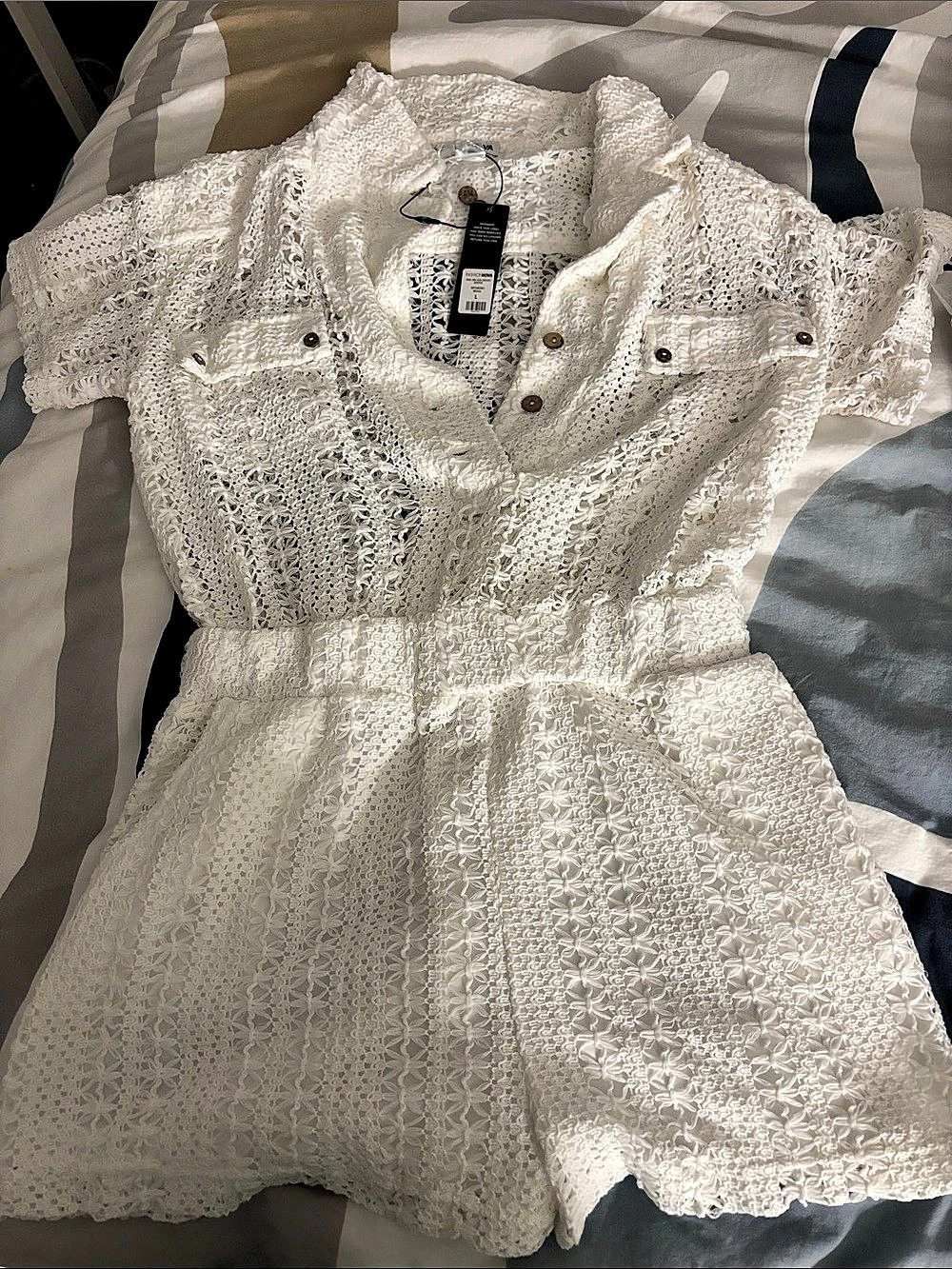 Fashion Nova Sand And Sun Crochet Romper White Mini